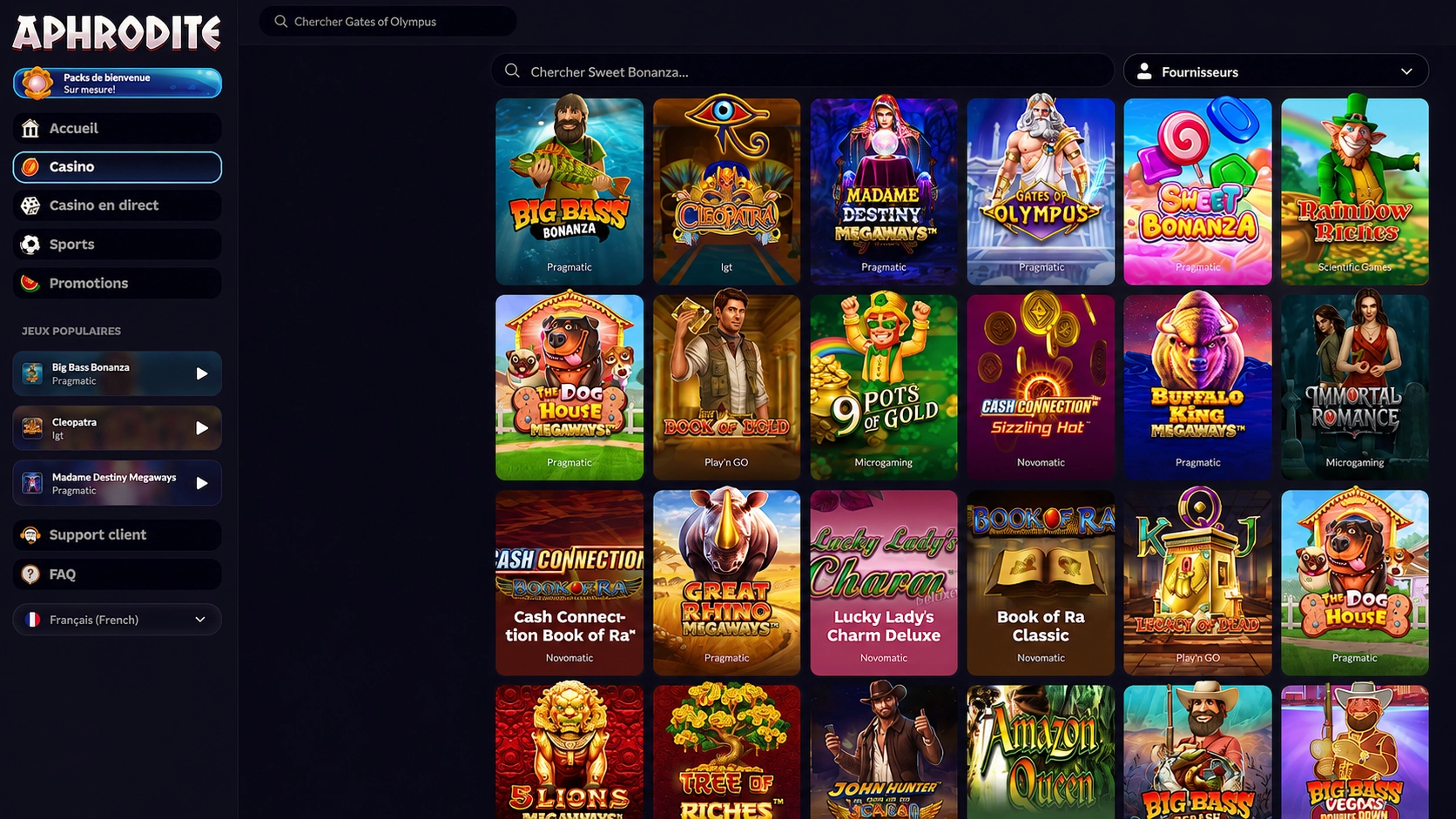 Machines à sous Aphrodite Casino avis